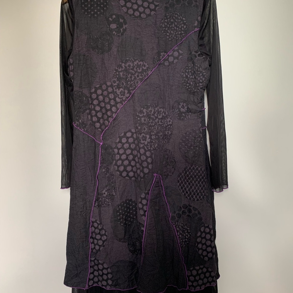 Simon Chang Black and Purple Long Sleeve Dress - Picture 2 of 3